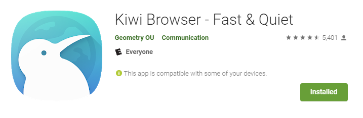 Kiwi Browser available on play store