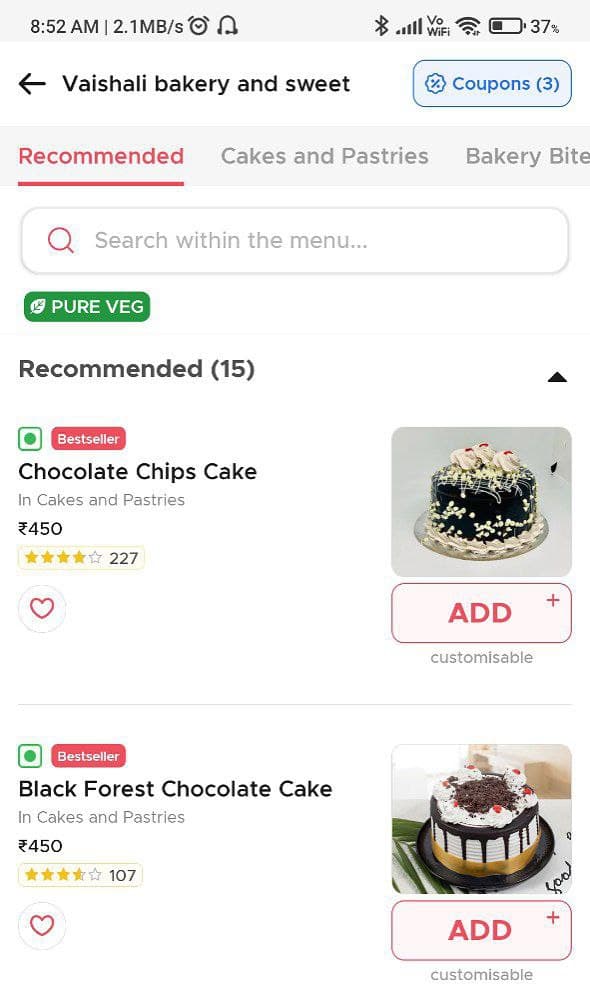 Resturant Menu on Zomato