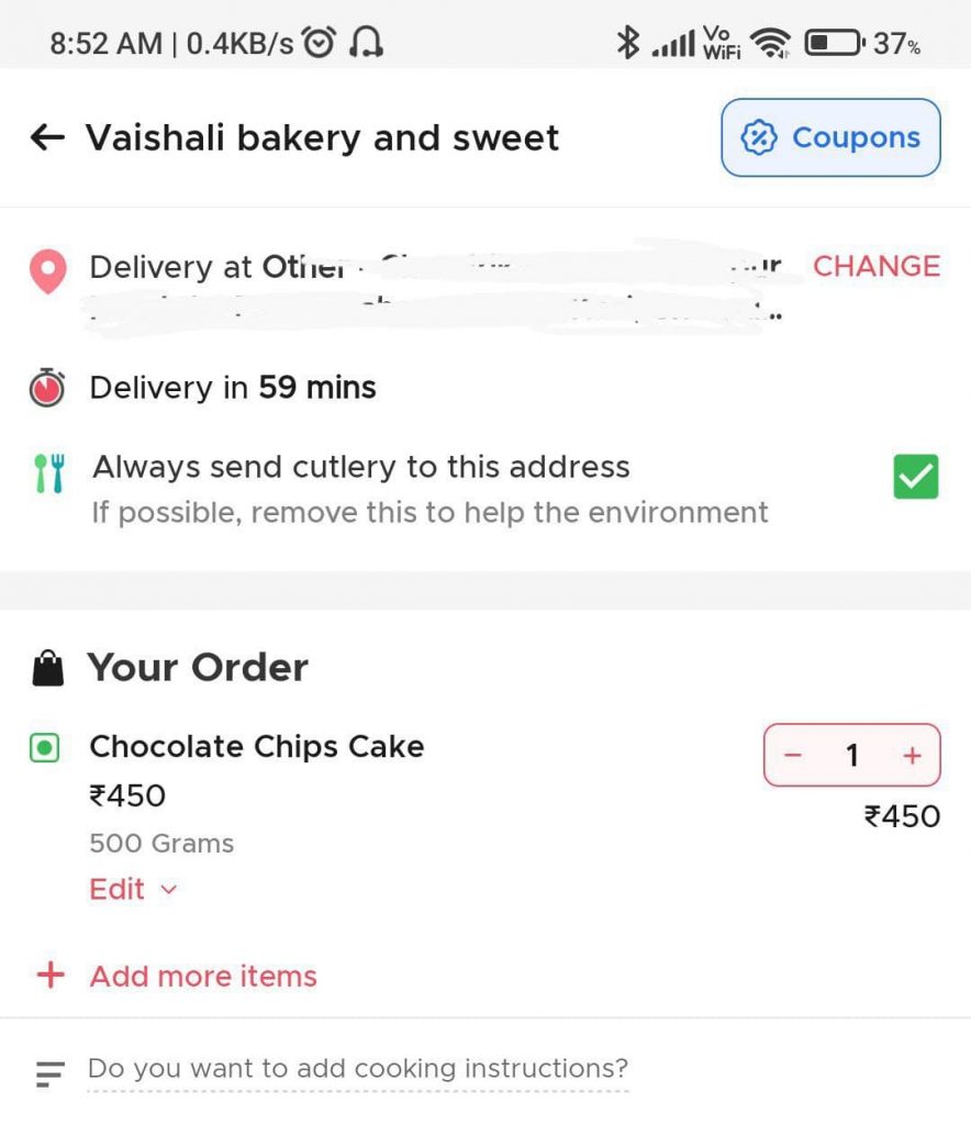 Review Order on Zomato
